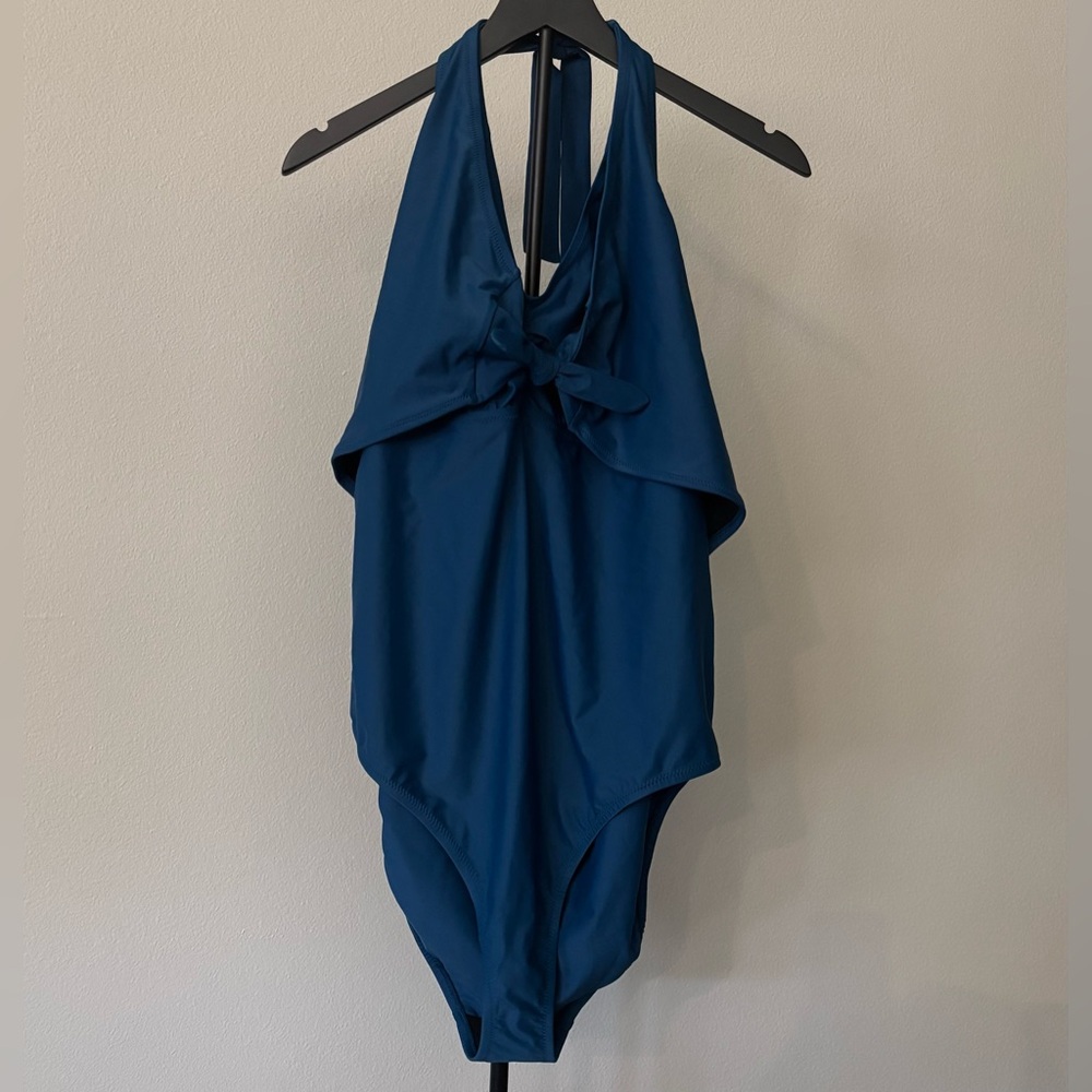 NWT Motherhood Maternity BounceBack Halter Nursing Swim Suit Blue Size XL